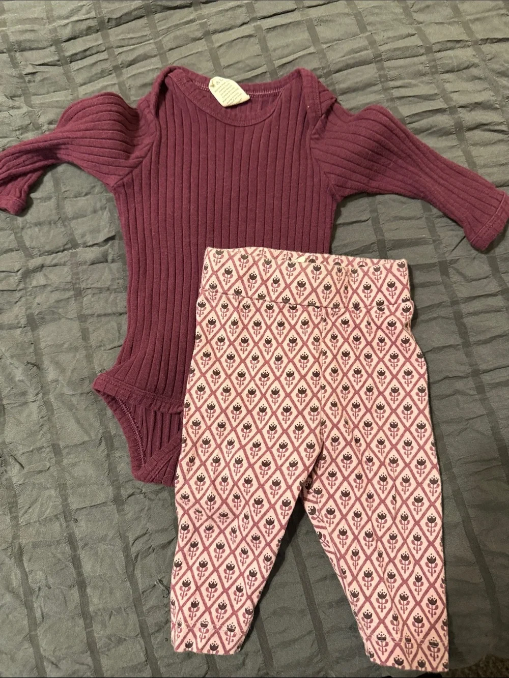 kate quinn Plum Ribbed Bodysuit with Pink Patterned Leggings